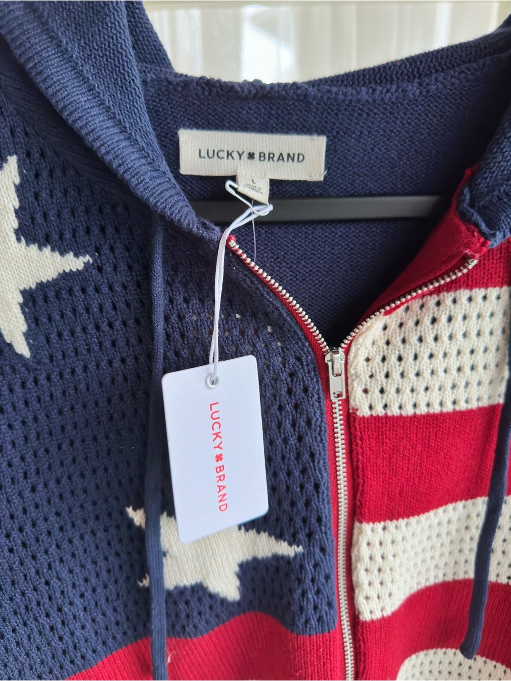 Lucky Brand Red, White & Navy Americana Zip Hoodie Cardigan NWT Size Large - Picture 3 of 4